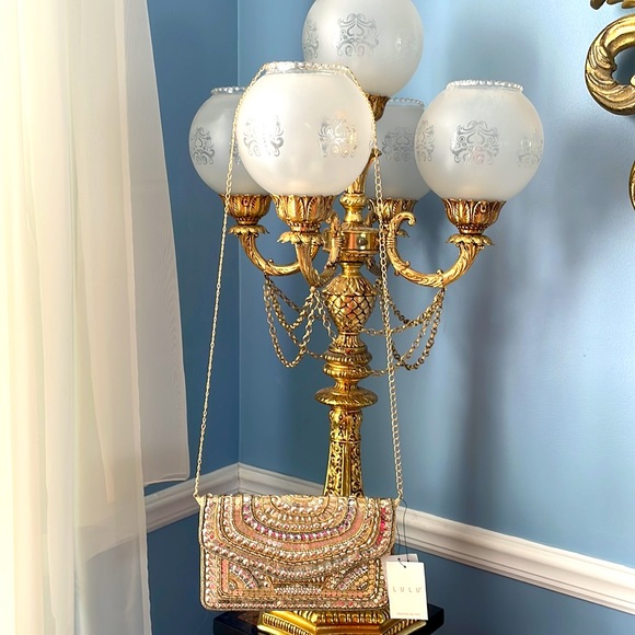 Brand New Lulu Handcrafted Gold Tone Beaded Flap Clutch Chain Crossbody Purse - Picture 4 of 12